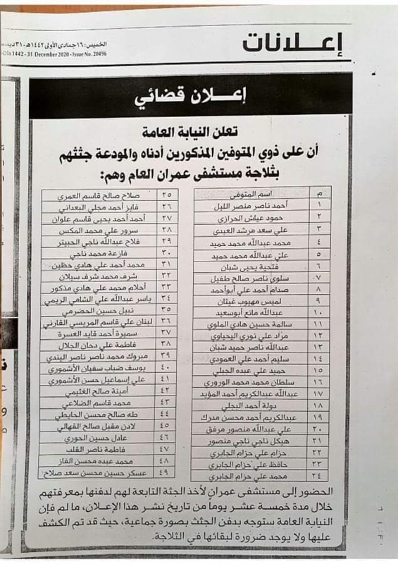 بعد دفن مئات الجثث المجهولة الهوية.. مليشيا الحوثي تدفن عشرات الجثث معلومة الهوية في عمران