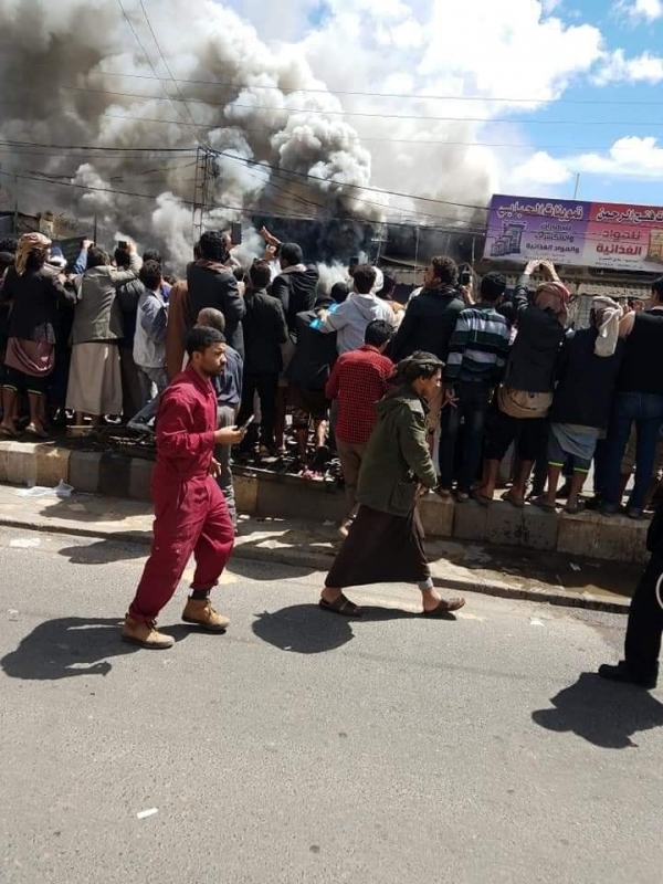نشوب حريق هائل إثر انفجار اسطوانات غاز شمال صنعاء