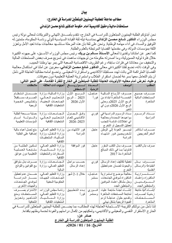 الطلاب المبتعثون في الخارج يطالبون الحكومة بسرعة صرف مستحقاتهم