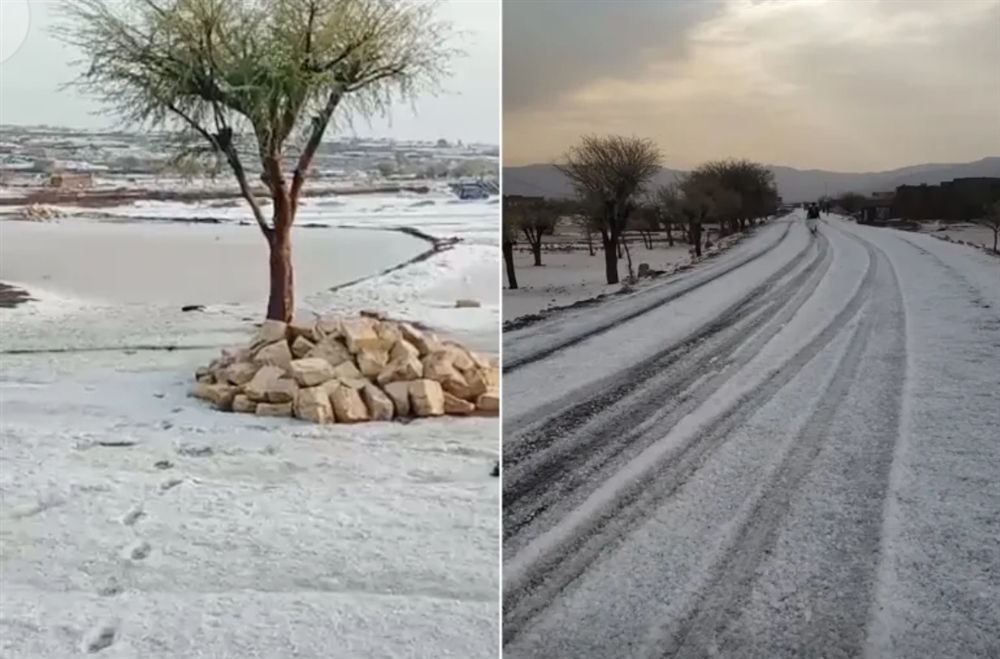 عاصفة برد كثيفة تكسو مناطق واسعة في عمران